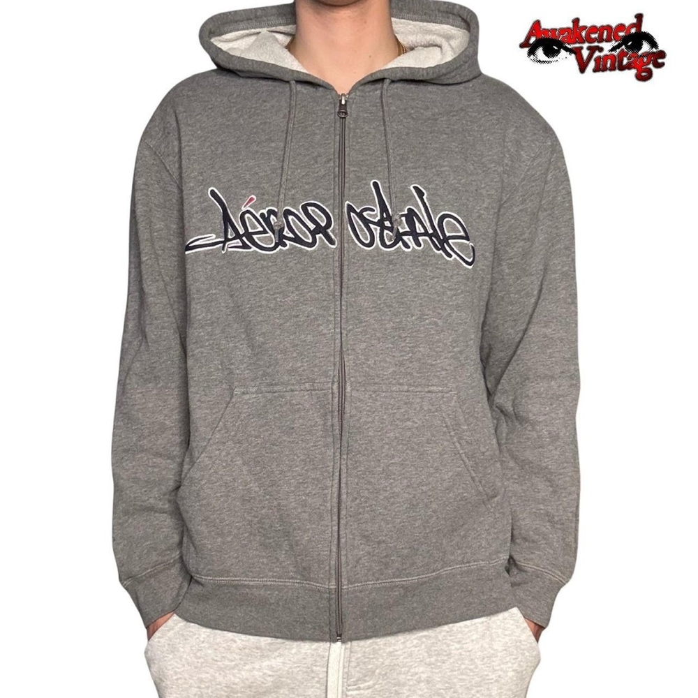Y2K skater Aeropostale zip up hoodie grey size large